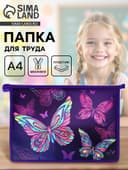 Папка для труда, А4, пластиковая, 23×32.5×5.5 см «Бабочки»
