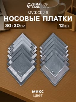 Платки носовые мужские «Этель. Анджело», 30×30 см, набор 12 шт., хлопок 100%, рисунок МИКС, серые