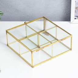 Шкатулка для украшений с делениями «Квадрат с гранями», стекло с металлическим каркасом, 7×16×16 см