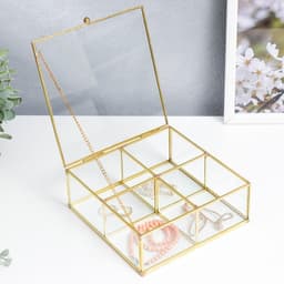 Шкатулка для украшений с делениями «Квадрат с гранями», стекло с металлическим каркасом, 7×16×16 см