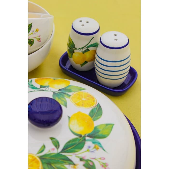 Набор для специй Доляна «Лимон», солонка, перечница 130 мл, доломит, белый, синий