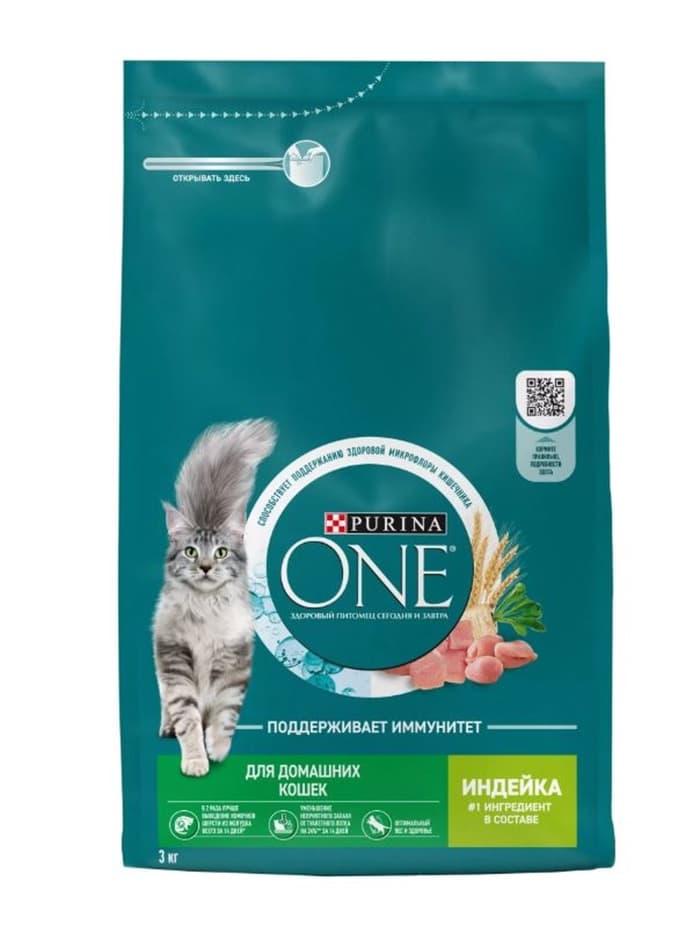 Сухой корм Purina One для домашних кошек, индейка/злаки, 3 кг