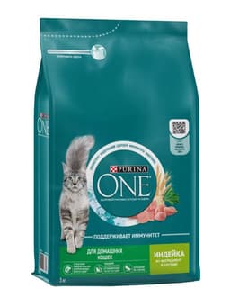 Сухой корм Purina One для домашних кошек, индейка/злаки, 3 кг