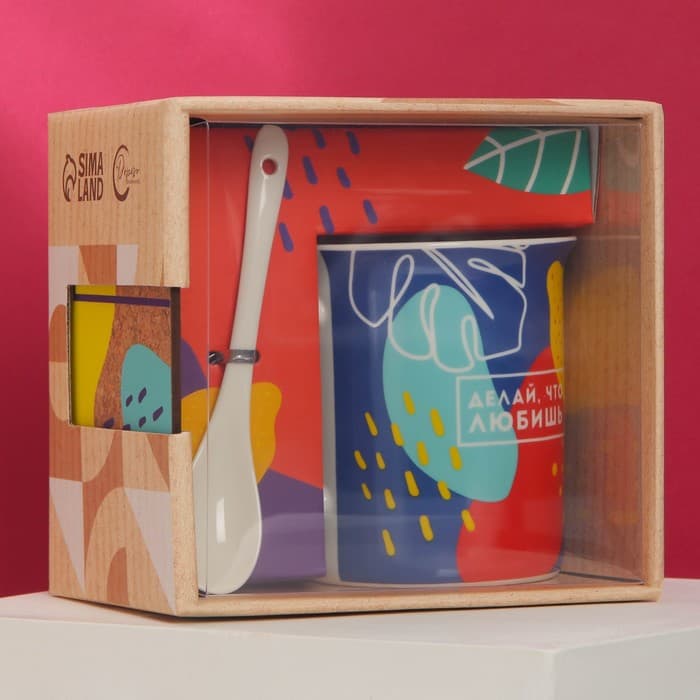 Подарочный набор «Делай, что любишь»: кружка 300 мл, ложка, подставка