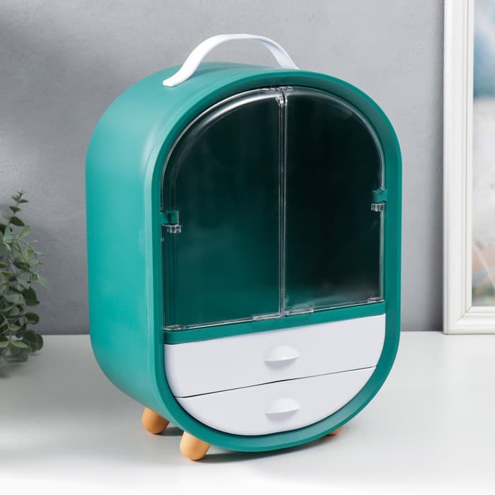 Шкатулка для украшений и косметики «Овальный комод. Зелёный», пластик, 39×15×26.5 см