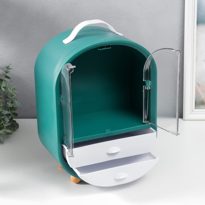 Шкатулка для украшений и косметики «Овальный комод. Зелёный», пластик, 39×15×26.5 см