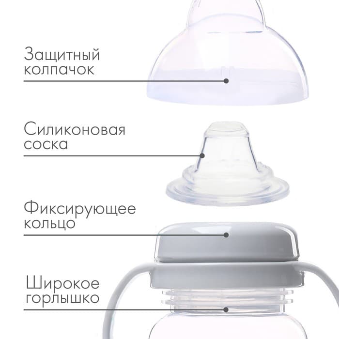 Поильник - непроливайка детский M&B с мягким носиком, от 9 мес., 270 мл., с ручками, серый