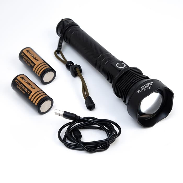 Фонарь ручной аккумуляторный, 6000 мАч, 1500 Лм, 500 м, XHP70, 3 режима, micro USB, zoom, 24.8×6×3