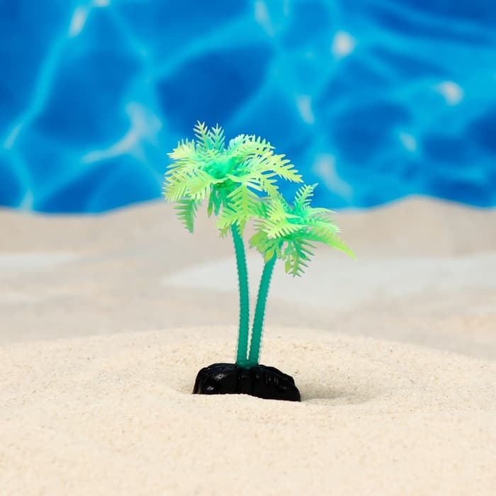 Растение для аквариума и террариума «Пальма», светящееся, 10 см, зелёное