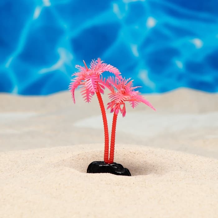 Растение для аквариума и террариума «Пальма», светящееся, 10 см, красное