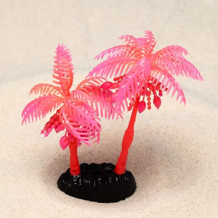 Растение для аквариума и террариума «Пальма», светящееся, 14 см, красное