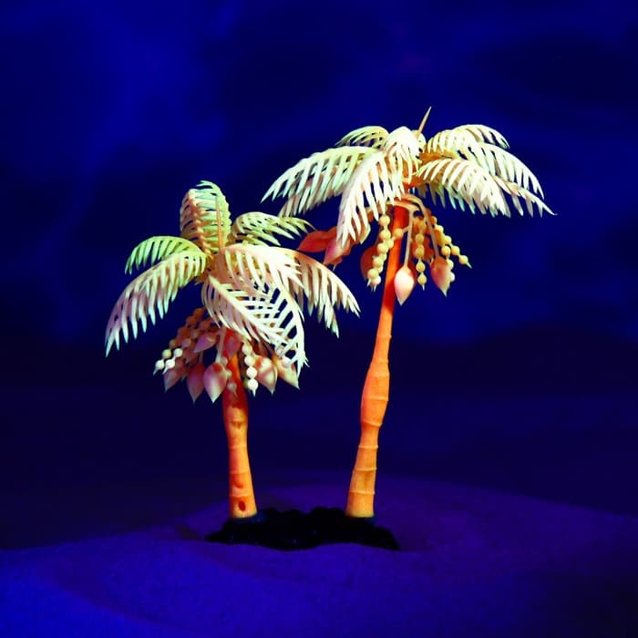 Растение для аквариума и террариума «Пальма», светящееся, 14 см, красное