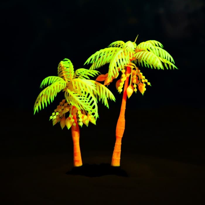 Растение для аквариума и террариума «Пальма», светящееся, 14 см, красное