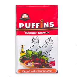 Сухой корм Puffins д/кошек, мясное жаркое, 400 г