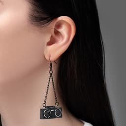 Серьги ассорти «Магнитофон», на цепочках, цвет чёрно-серебряный