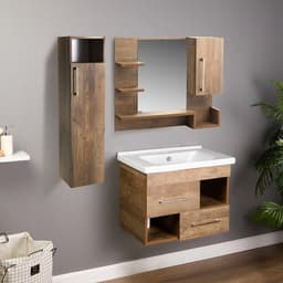 Комплект мебели для ванной комнаты «Прованс 70»: тумба с раковиной, зеркало – шкаф, пенал, цвет дуб тёмный