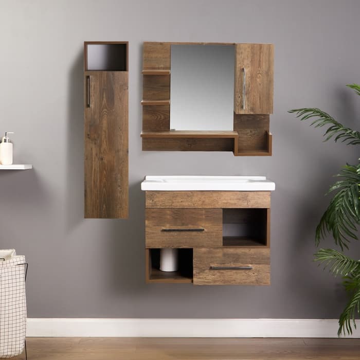 Комплект мебели для ванной комнаты «Прованс 70»: тумба с раковиной, зеркало – шкаф, пенал, цвет дуб тёмный