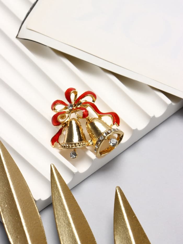 Брошь «Колокольчик с лентой», красная в золоте