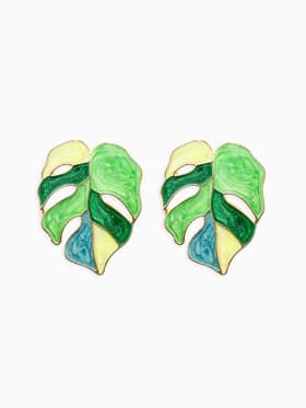 Серьги с эмалью «Листья» монстеры, цвет зелёный в золоте