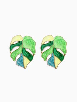 Серьги с эмалью «Листья» монстеры, цвет зелёный в золоте