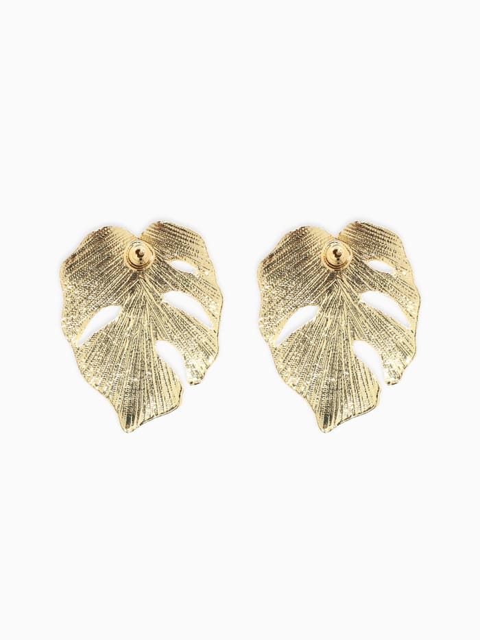 Серьги с эмалью «Листья» монстеры, цвет зелёный в золоте