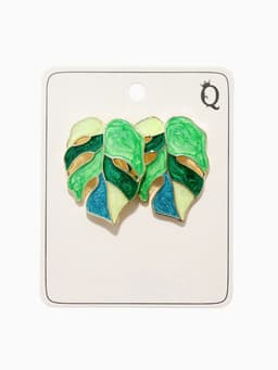 Серьги с эмалью «Листья» монстеры, цвет зелёный в золоте