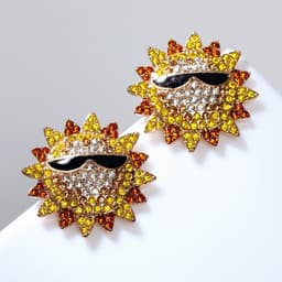 Серьги со стразами «Солнце», в очках, чёрно-жёлтые в золоте