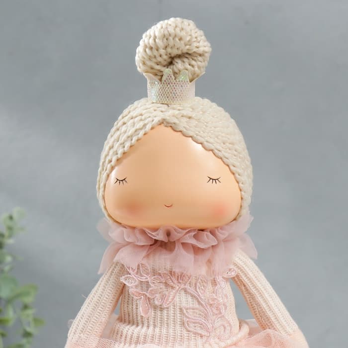 Интерьерная кукла текстильная «Малышка-принцесса в розовом платье, с медведем», 37.5×15×18.5 см