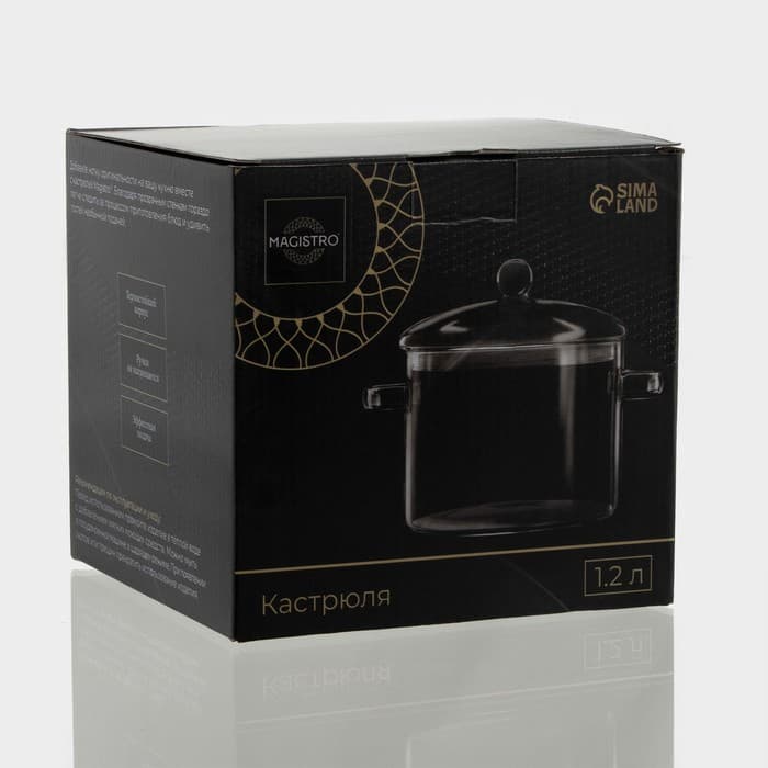 Кастрюля Magistro «Лия», 1.2 л, d=14 см, с крышкой, жаропрочное стекло, прозрачная