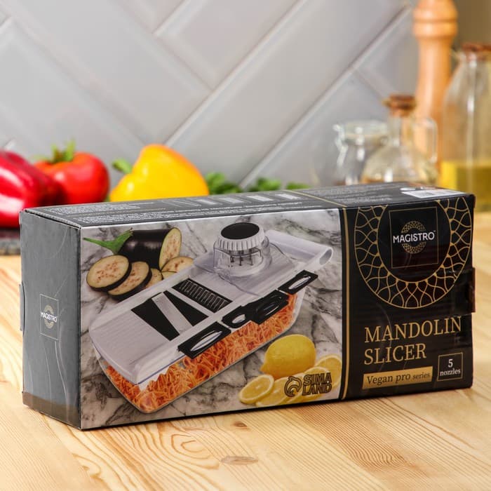 Тёрка - слайсер с контейнером Magistro Vegan pro, 5 насадок, 31.8×13.7×9 см, белая