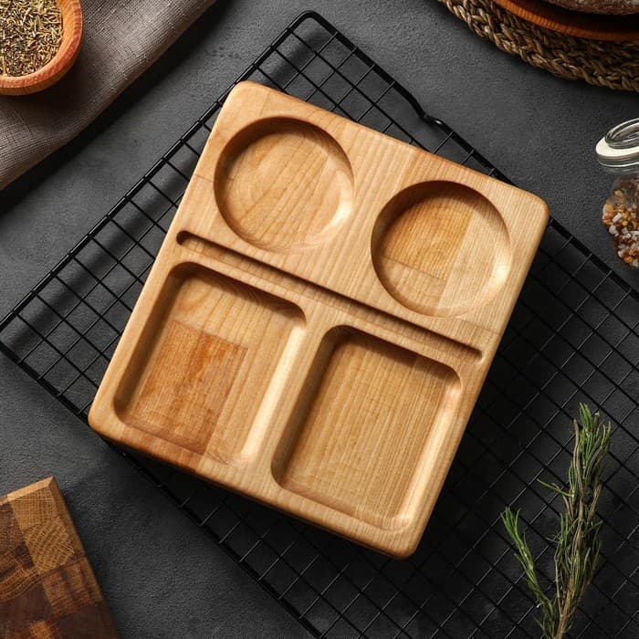 Менажница Adelica, 20×18×1.8 см, 4 ячейки, пропитано маслом, дерево берёза