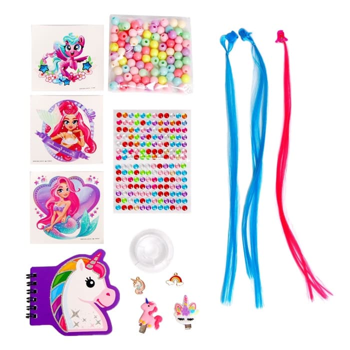 Переводные татуировки детские с прядями, стразами, в сумочке