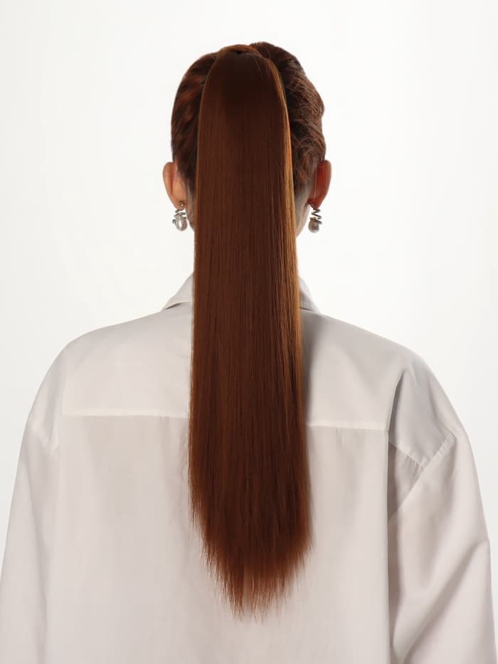 Хвост накладной, прямой волос, на резинке, 60 см, 100 г, каштановый(#SHT30A)