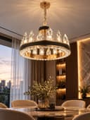 Люстра светодиодная BayerLux «Кристалл», 50 Вт, чёрно-золотистая, 50×50×35-155 см