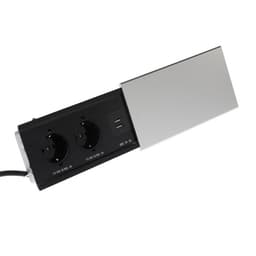 Блок розеточный в стол, сдвижная крышка, 10 А, 2 розетки, 2xUSB, 2A, провод 1.8 м, серебристый