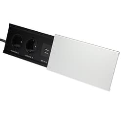 Блок розеточный в стол, сдвижная крышка, 10 А, 2 розетки, 2xUSB, 2A, провод 1.8 м, серебристый