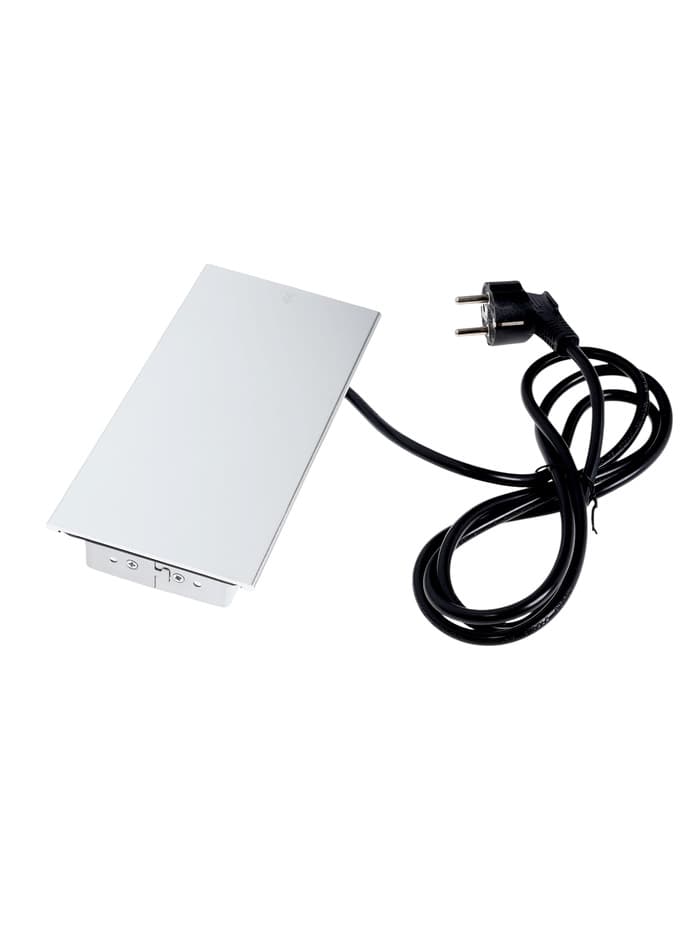 Блок розеточный в стол, сдвижная крышка, 10 А, 2 розетки, 2xUSB, 2A, провод 1.8 м, серебристый