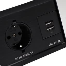 Блок розеточный в стол, сдвижная крышка, 10 А, 2 розетки, 2xUSB, 2A, провод 1.8 м, серебристый