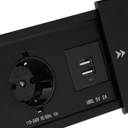 Блок розеточный в стол, сдвижная крышка, 10 А, 2 розетки, 2xUSB, 2A, провод 1.8 м, чёрный