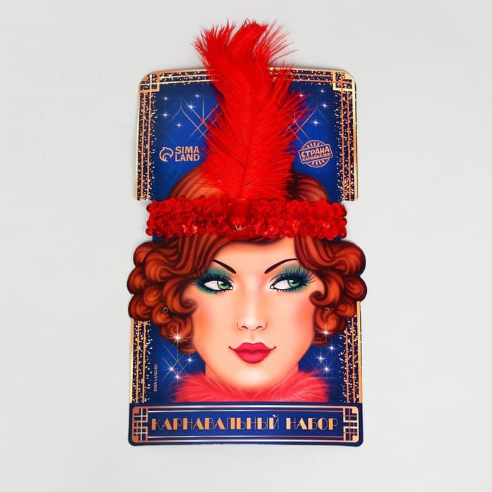 Повязка на голову с пером карнавальная, красная