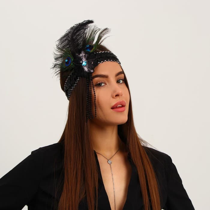 Повязка на голову с пером карнавальная, чёрная