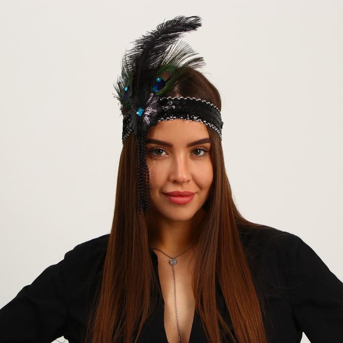 Повязка на голову с пером карнавальная, чёрная