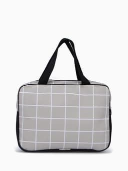 Косметичка-сумка на молнии, с ручками, с сеткой, большая, в клетку, бежевая