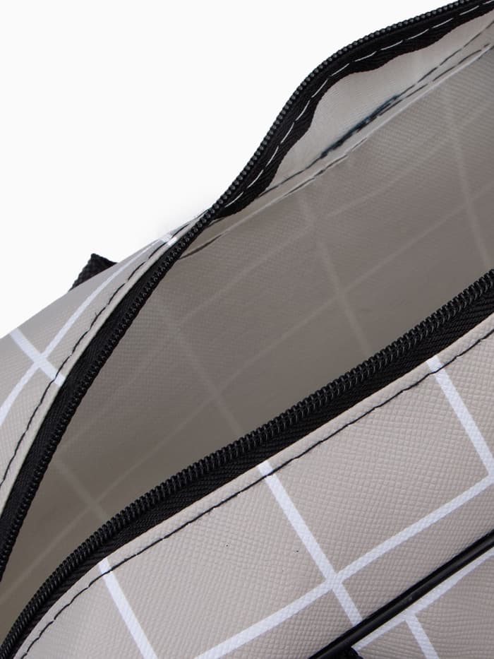 Косметичка-сумка на молнии, с ручками, с сеткой, большая, в клетку, бежевая