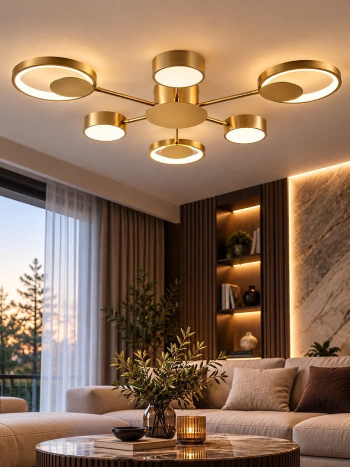 Люстра с пультом BayerLux 2301/6GD, светодиодная, 120 Вт, 3000-6000К, золотистая, 75×75×8 см