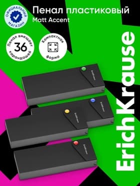 Пенал - футляр на кнопке ErichKrause Matt Accent, пластиковый, чёрный, МИКС