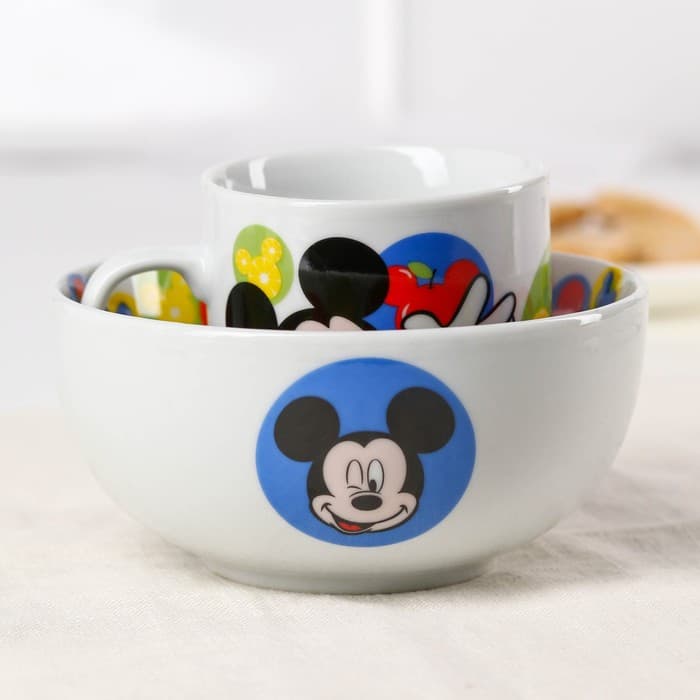 Подарочный набор посуды керамической: 2 предмета: тарелка, кружка «Микки», Микки Маус и его друзья