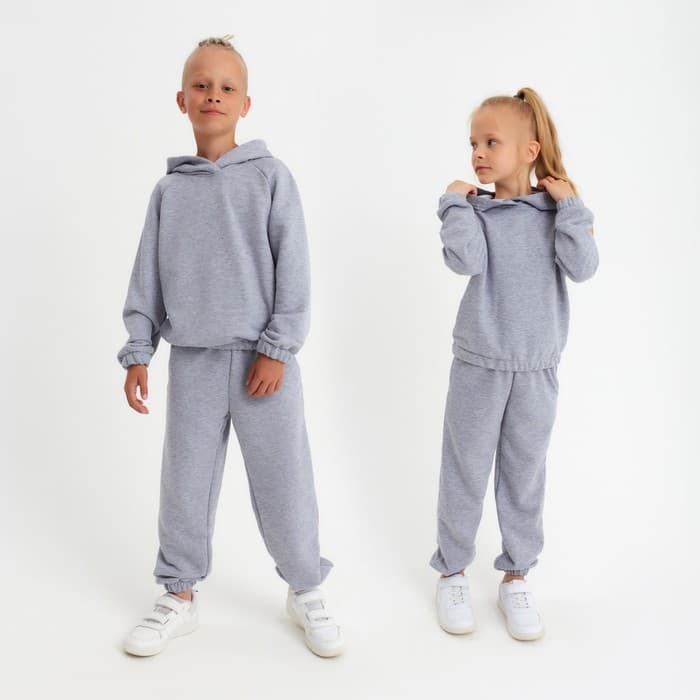 Костюм детский (худи, брюки) MINAKU, светло-серый меланж, рост 158 см