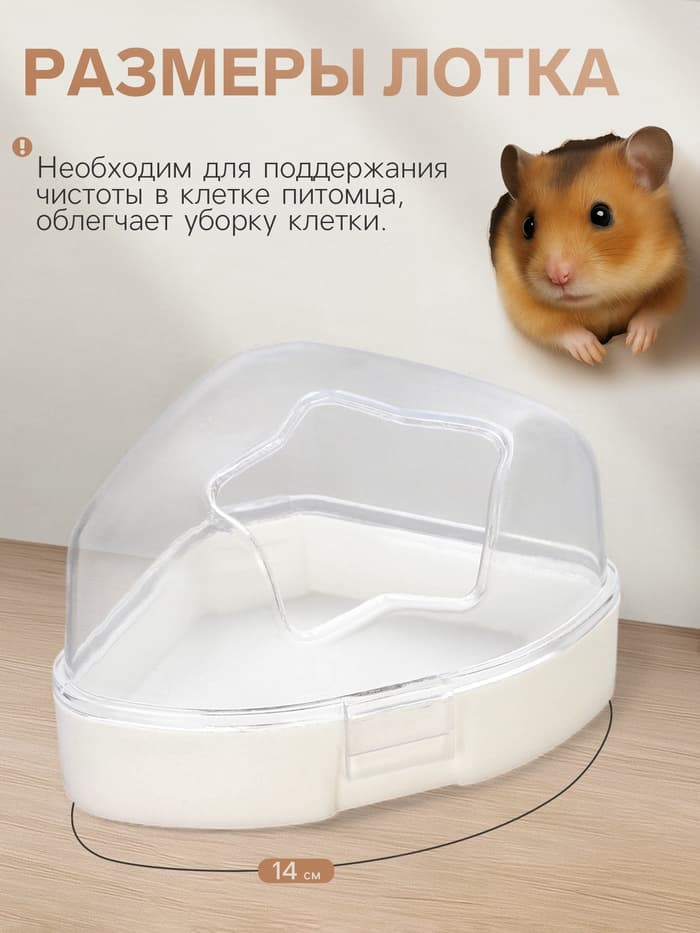 Ванночка для грызунов, 14×10.4 см, угловая, с лопаткой, пластик, белая