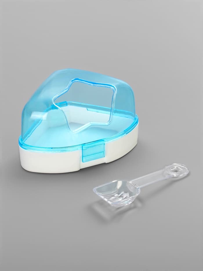 Ванночка для грызунов, 14×10.4 см, угловая, с лопаткой, пластик, голубая